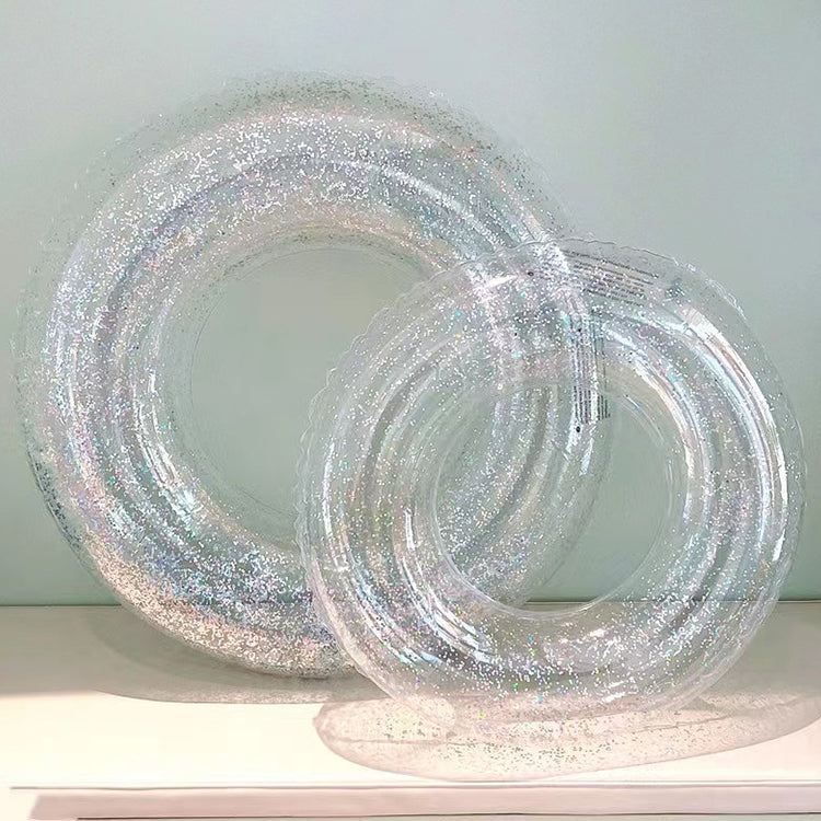 Factory Hot Sale Swim Pool Beach Adult Eco-friendly PVC SequinsTransparent Inflatable Swimming Ring With Wholesale Price