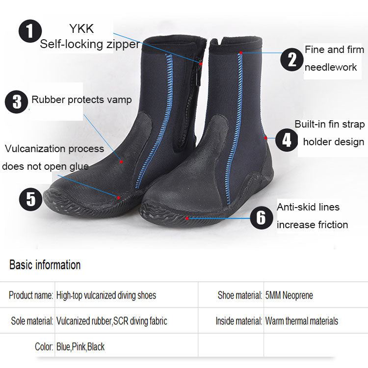 Customized Beach Vulcannized Shoes Scuba 5mm High-top Vulcanized Diving Boots With Good Service