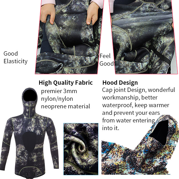 New Original 3mm Freediving Wetsuit Neoprene Suit Camo Spearfishing Wetsuits With Hood