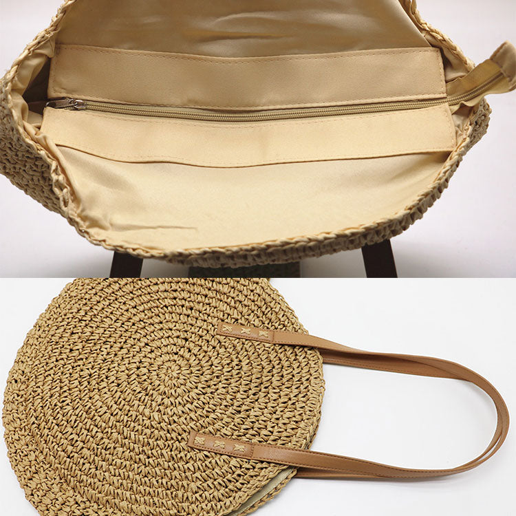 Top Quality Beach Bag Tote Handbag For Women Round Corn Straw Bags