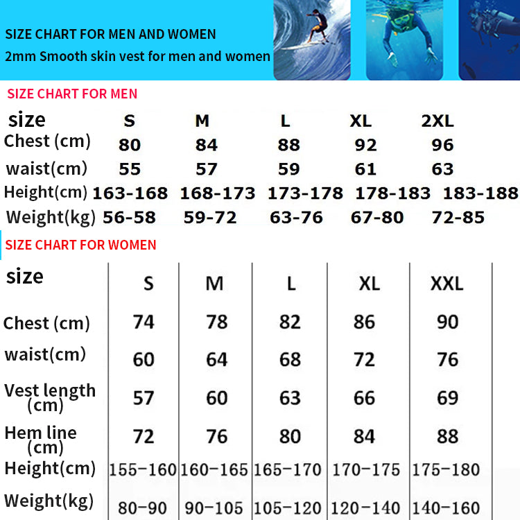 2.0mm New Fashion Long Diving Top Neoprene Sleeveless Wetsuit Smooth Skin Vest Wet Suit
