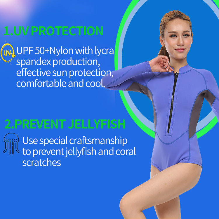 Customized Surfing Wetsuit Swimming Wet For Women In Cold Water Front Zipper Diving Suits Shorty With Long Sleeve