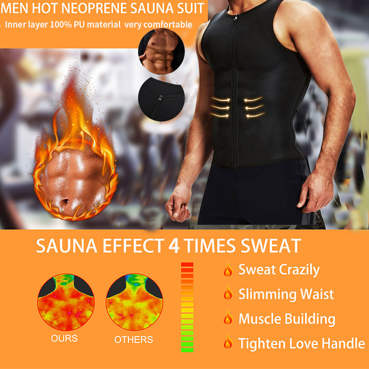 OEM Factory Tummy Control Shapewear Men Weight Loss Mens Sweat Sauna Vest For Waist Trainer Neoprene Slim Suit With PU