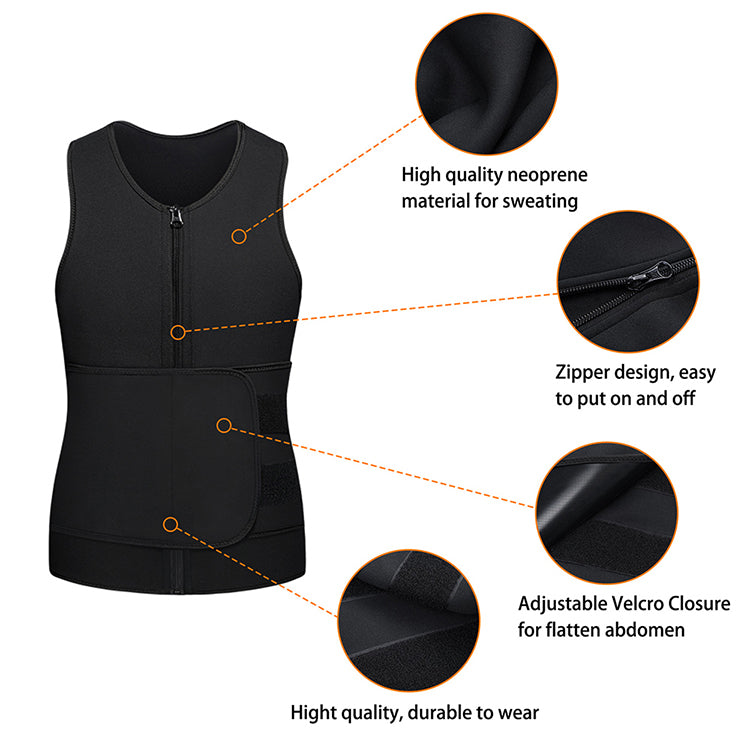 Wholesale Suit Neoprene Adjustable Velcro Sauna Vest With One Waist Belt For Men