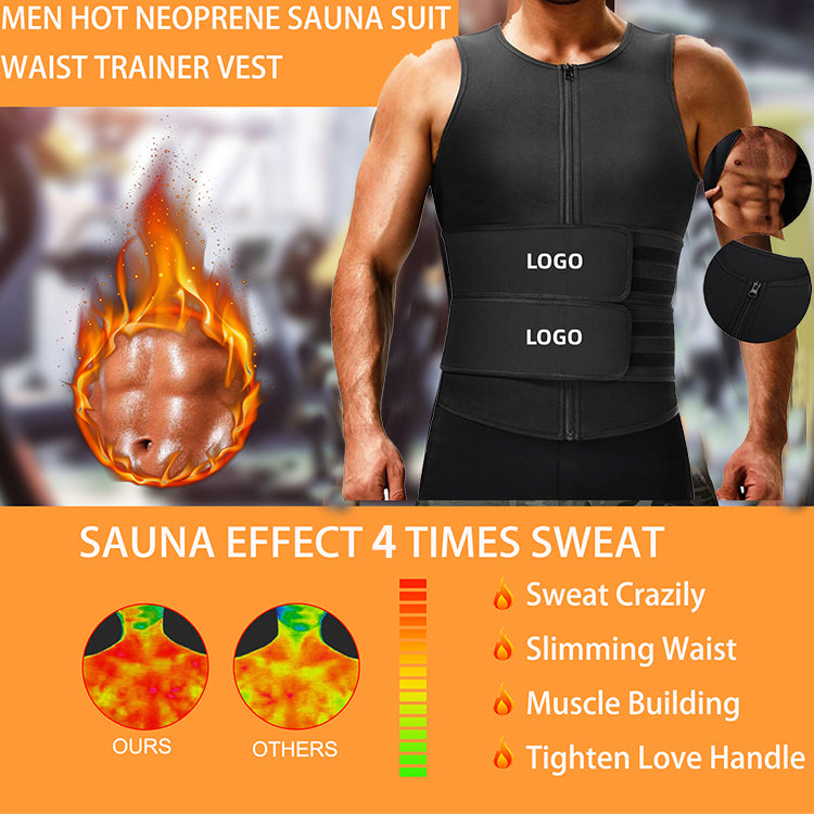 New Original Sweat Trainer Vest Velcro Waist Sauna Suit For Men With Double Belts