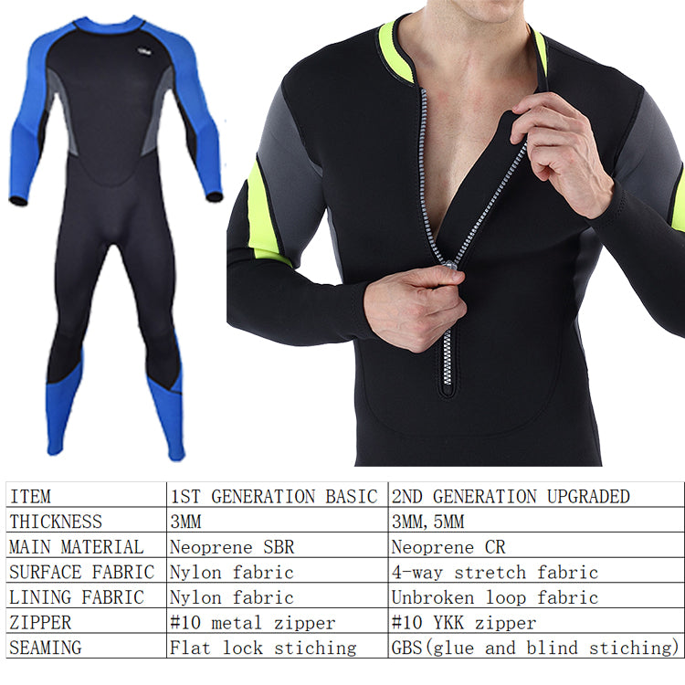 Custom wetsuits 3MM Neoprene front Zip Long Sleeve one Pieces men women Wetsuit for diving surfing