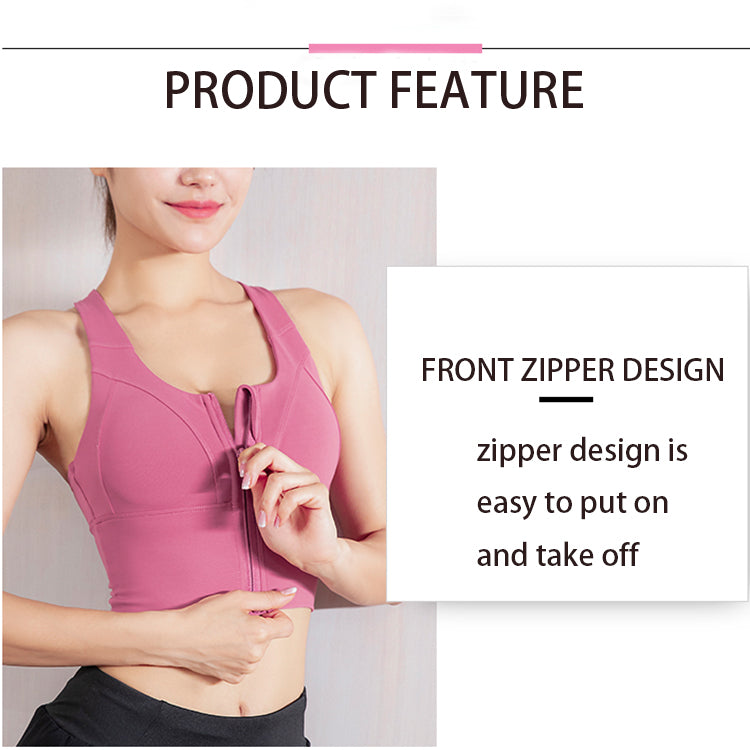 OEM Factory Cross Back With Front Zipper Yoga Bras Women Shockproof Front Zip Sports Bra For Hot sale