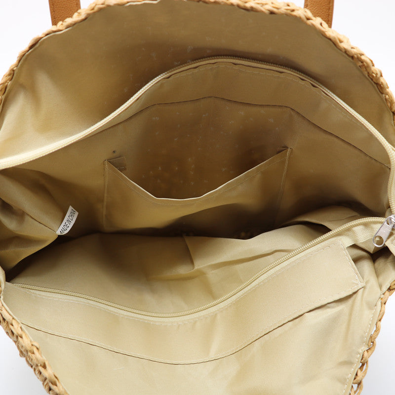 Top Quality Beach Bag Tote Handbag For Women Round Corn Straw Bags